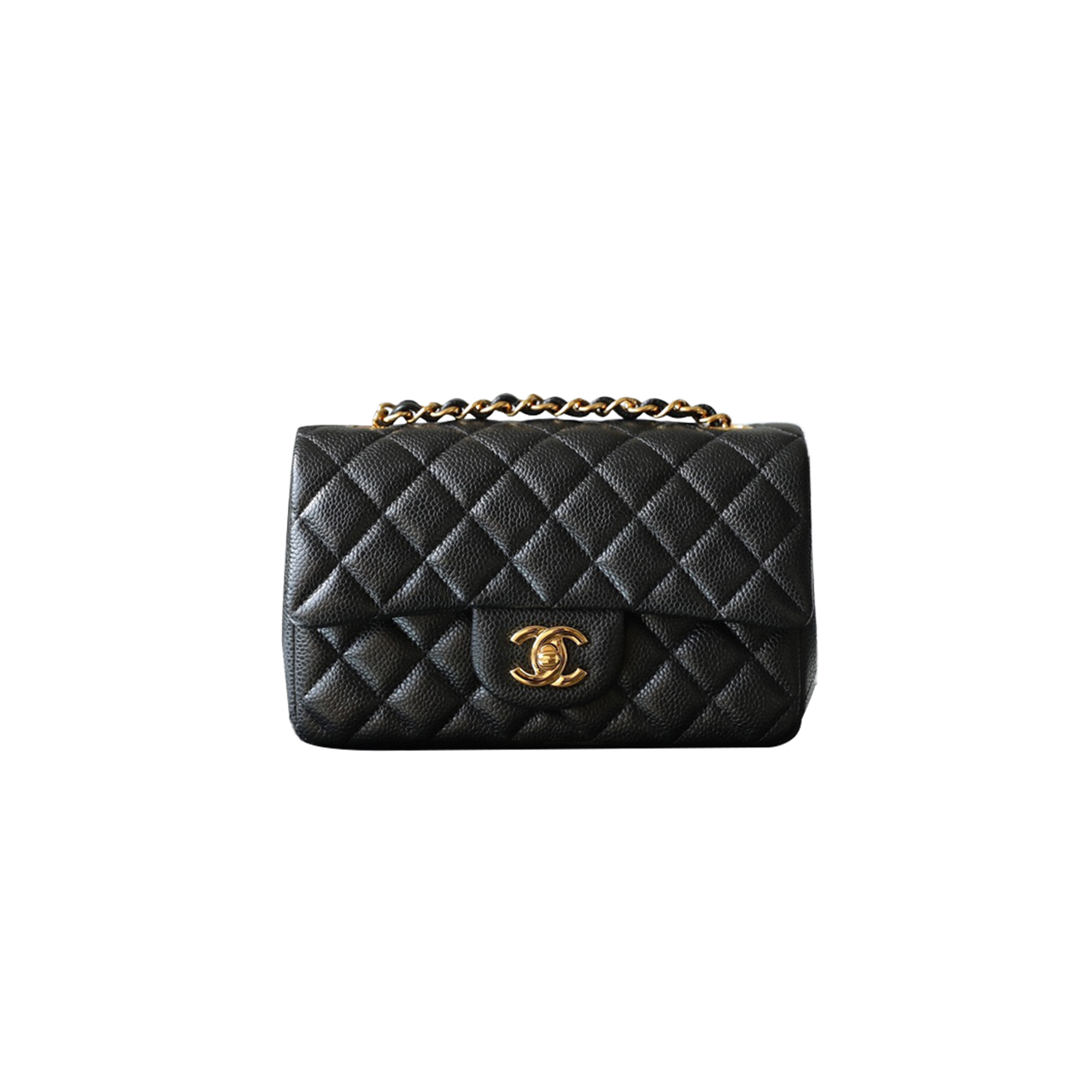 Ch*el classic flap large mini black caviar gold buckle a69900 (20*12.5*6cm)